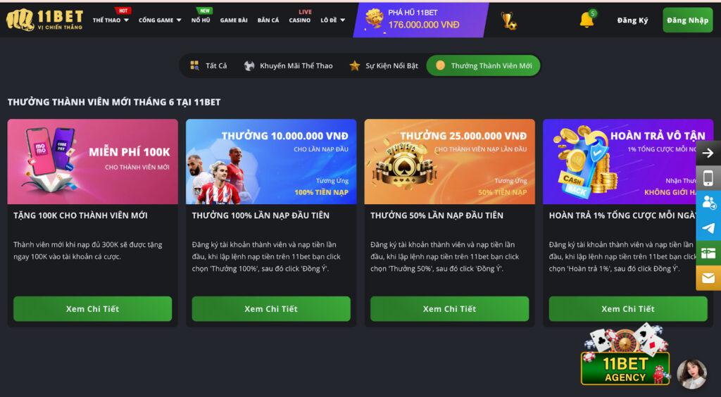 Các chương trình khuyến mãi 11Bet dành cho thành viên mới 