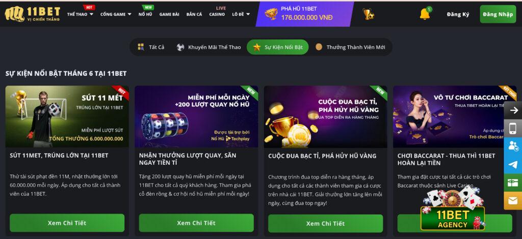 Các sự kiện khuyến mãi nổi bật có tại nhà cái 11Bet 