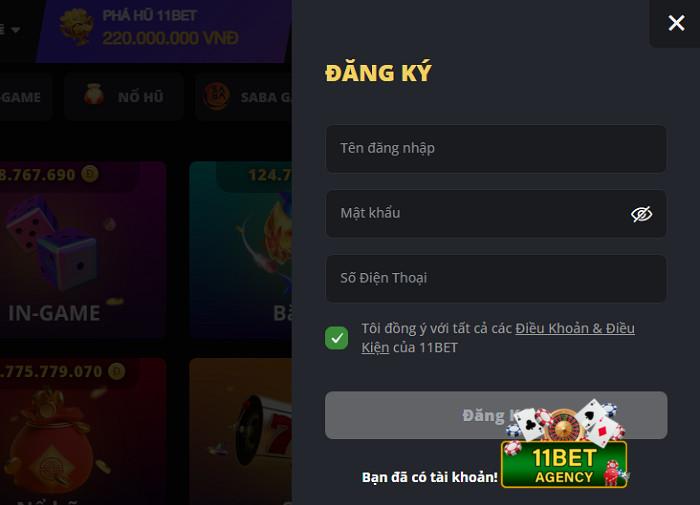 Đăng ký tài khoản tại 11bet us 