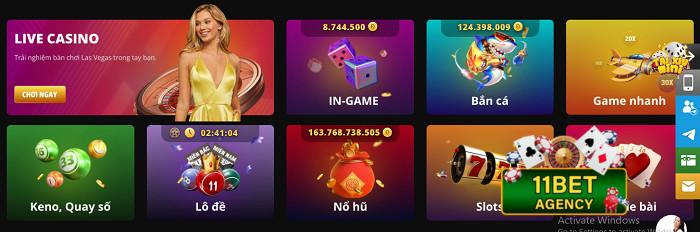 Kho tàng game cá cược tại 11bet us rất đa dạng